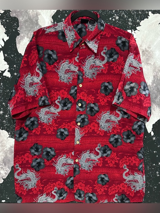 Other - Dragons & Flowers Hawaiian Style Button Up Shirt